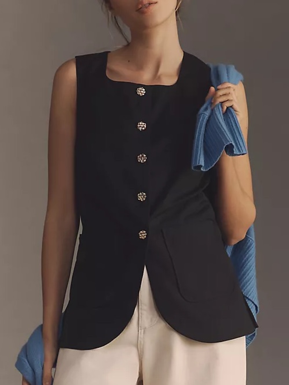 Maeve Anthropologie (NWT) Gold Button Front vest top - Large